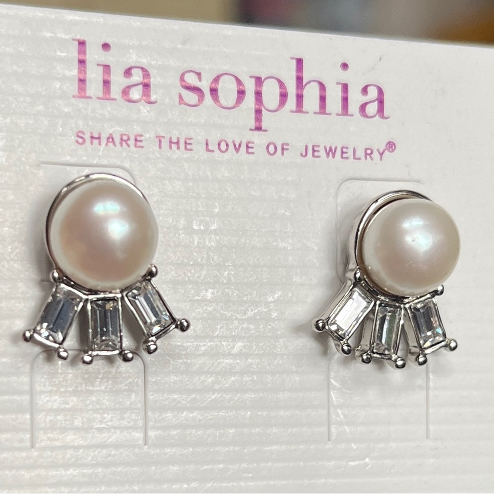 Lia Sophia Silver and White Art Deco Earrings